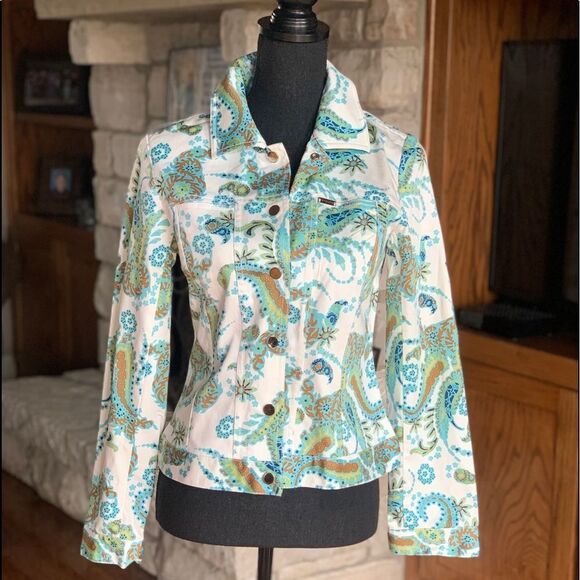𝅺Doncaster‎ Paisley Print Denim Style Jacket - Picture 4 of 11